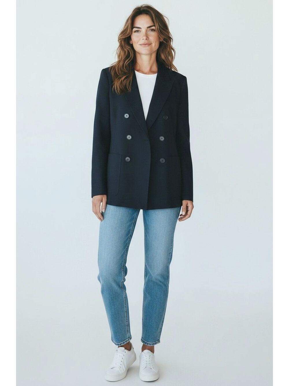 B0 Auth PAUL SMITH Womens Navy Twill Wool Double Breasted Blazer Size 46